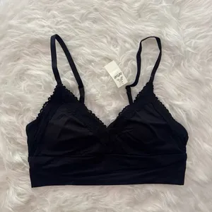 Aerie Sunnie Blossom Lace Padded Triangle Bralette True Black Size Small thumbnail 3