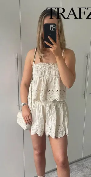 ZARA NWT Ecru EMBROIDERED STRAPPY TOP. Size XL thumbnail 2
