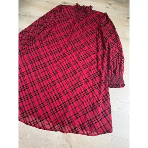EUC Tommy Hilfiger Womens Red Flocked Plaid Flowy Dress velvet detail Size 14 thumbnail 5