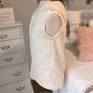The Pants Store Cozy Off White Sherpa Vest Hoodie thumbnail 5