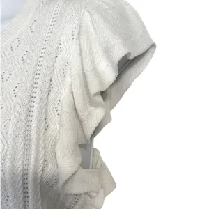 🆕 EXPRESS Ivory Pointelle Knit‎ Flutter Sleeve Peplum Lightweight Sweater XS thumbnail 5