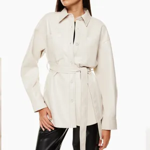 Aritzia Babaton Ava Jacket Vegan Leather Matte Pearl Belted Coat Size XS thumbnail 3