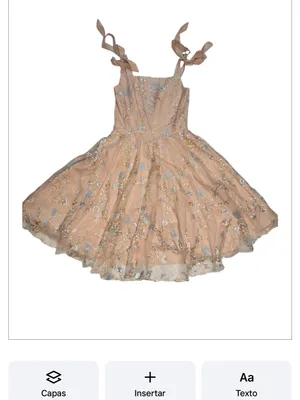 Embroidered Tie-Shoulder Midi Dress in Nude with Blue Accents thumbnail 2