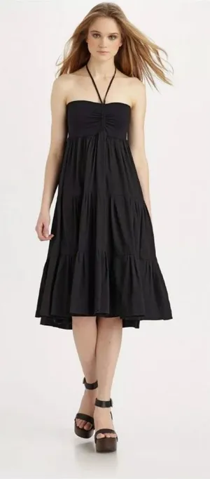 Theory Melcia black linen halter tiered cover‎ up dress One Size Fits Most thumbnail 1