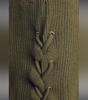 Lulus Lalianna Olive Green Balloon Sleeved Lace-up Sweater dress thumbnail 2