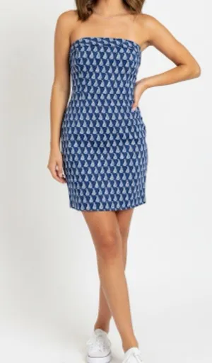 Vineyard Vines Cotton Boating Dress Navy Sailboats Strapless Sheath Size 2 thumbnail 1