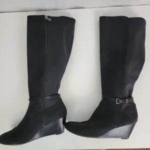 Dana Buchman Womens Boots Size 6.5 Black Suede Wedge Heel Knee High Side Zip thumbnail 5