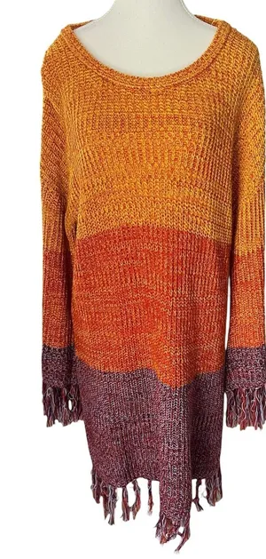 Earthbound Trading Co Sunset Colorblock Fringe Knit Longline Sweater Large‎ thumbnail 1