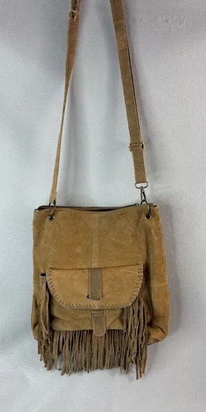 EARTHBOUND Hippie Boho Tan Suede Fringe Hobo Crossbody thumbnail 1