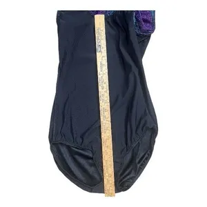 Women Unitard Maxi Dress Size S Ballroom Leotard Split Dress Purple Glitter thumbnail 7