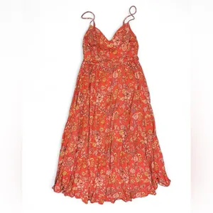 HERE COMES THE SUN Women’s Floral Orange Maxi Dress With Spaghetti Straps Size M thumbnail 3