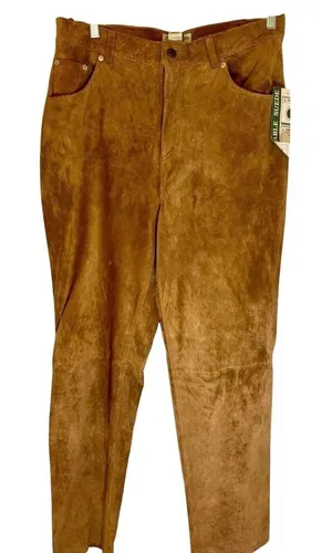 St. John's Bay Washable Suede Leather Pants Brown‎ High Rise Vintage Womens 16 thumbnail 1