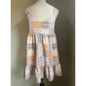 Pink Lily Patchwork Boho Mini Dress Orange Brown Cream Ruffle cottagecore‎ y2k S thumbnail 2