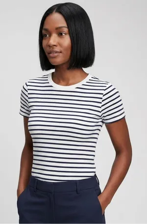 J. CREW | Navy Blue & White Striped Vintage Cotton T-shirt Sz XXS thumbnail 1