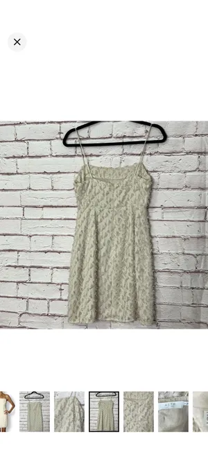 ASTR The Label Feathered Flocked Detail Cocktail Dress. Like new. Off white. No stretch. Zipper back. Spaghetti straps. Lined. 15” bust 32” long thumbnail 4