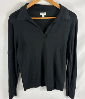 J Crew Black V Neck Collared Long Sleeve Top Size Medium thumbnail 1