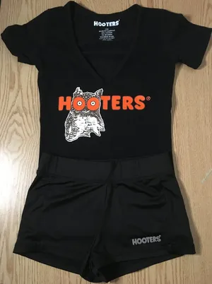 B70 RARE!! New Hooters Girl Vintage Uniform Short Sleeve VNeck Tee & Shorts Xxs thumbnail 1