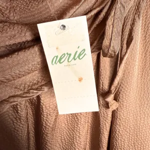 Aerie Ruched Uptown Mini Skirt Size Large Boho Pebble Brown Satin Festival Party thumbnail 8