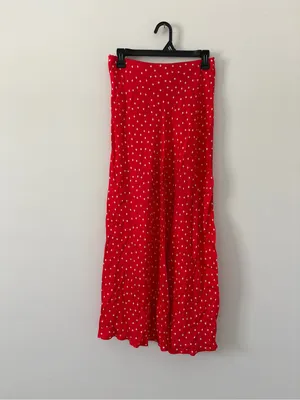 Anthropologie Maeve Gemma Printed Red White Bias Cut Polka Dot Maxi Skirt XS thumbnail 4