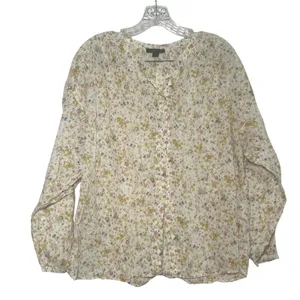 J.Crew Womens L Floral Cotton Button Down Blouse Yellow Pink Ditsy cottage boho thumbnail 1