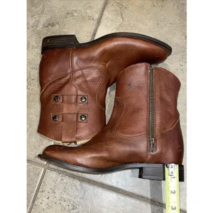 Justin Boots Cognac Leather Moto Western Ankle Boots Womens 7B MSL106 thumbnail 8