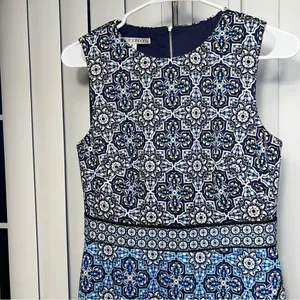 MAGGY LONDON sleeveless‎ dress blue and white back zipper size 4 cocktail party thumbnail 3