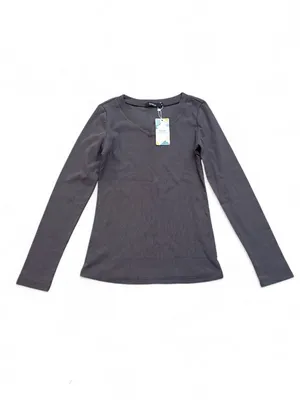 Long-Sleeve Ribbed V-Neck Slim Fit Top Gray Lightweight Fitted Casual Shirt Sz M thumbnail 2