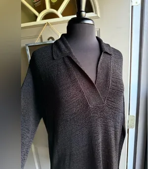 Vintage 111 State collared black semi see through tunic sweater, size medium thumbnail 3