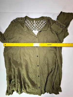 Free People The Best Button Down Lace Detail Blouse Green large thumbnail 3