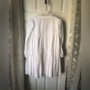 ZARA Embroidered Eyelet Floral Cotton Mini button down Dress boho babydoll sz M thumbnail 9