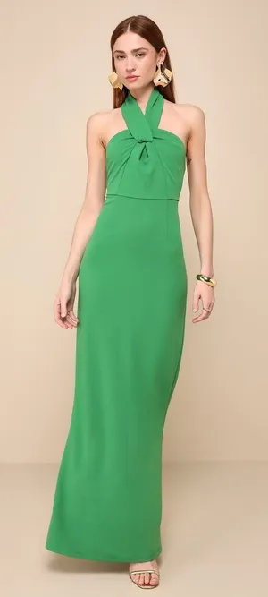 Lulus Mesmerizing Perfection Green Halter Neck Backless Maxi Dress Small NWT thumbnail 1