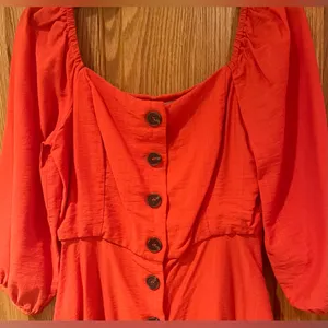 MELLODAY Orange Square Neckline A-Line Lined Mini Dress 3/4 Sleeves Size‎ XS thumbnail 4