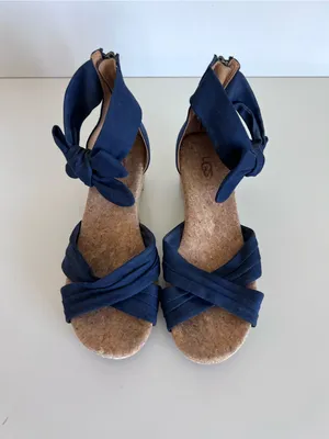 Ugg Women's Traci Espadrille Wedge Navy Blue Wrap Ankle Bow Sandal Resortwear thumbnail 5