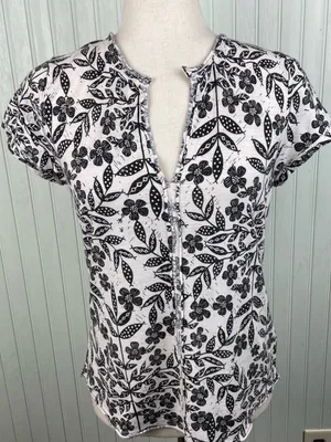Anthropologie Press Relief Pilcro Spliced-Neck Tee Size Small Black White Floral thumbnail 6