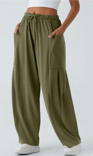 Halara Mid Rise Elastic Waistband Drawstring Palazzo Flowy Wide Leg Pants Small thumbnail 1