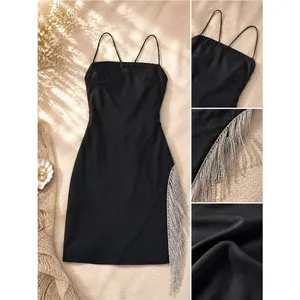 White Fox Black Rhinestone Fringe Mini Dress | Size Medium thumbnail 2