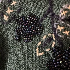 Vintage Beaded Floral Knit Sweater Green Embroidered‎ Pullover small thumbnail 9