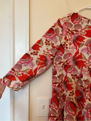 ZARA Sharon Crinkled Textured Floral Print Tiered Mini Dress Red/Pink Sz Large thumbnail 6