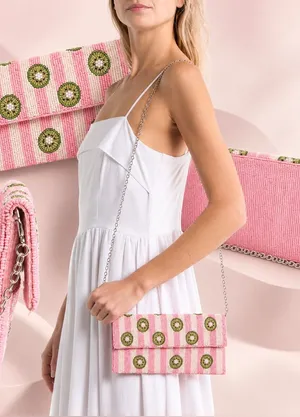 Sol and Mer Beaded Kiwi Striped Clutch Crossbody Bag NWT thumbnail 1