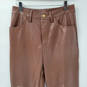 Faux Leather Pants Medium Brown High Waist Straight Leg Zip Casual Chic Club thumbnail 6