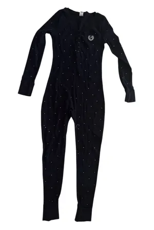 PINK Victoria's Secret Black Long-Sleeve Footie with Rhinestones thumbnail 1