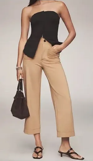 Anthropologie Maeve The Colette Knit Crop Wide-Leg Pants Size 28 True Camel Tan thumbnail 1