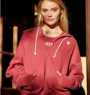Playboy by PacSun Double Zip Cabin Hoodie Red size medium thumbnail 1