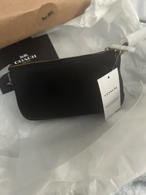 Coach New York Black Leather Wristlet Pouch Bag thumbnail 3