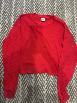 TNA Red Waffle-Knit Cropped Crew Sweatshirt thumbnail 1