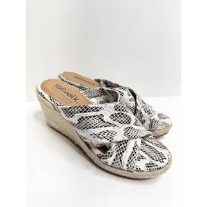 SoftWalk Snakeskin Print Espadrille Wedge Sandals Slides Black White Size 7.5 thumbnail 2