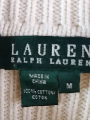LRL Ralph Lauren M Ribbed Creme Cotton Pullover Sweater in Off-White thumbnail 6