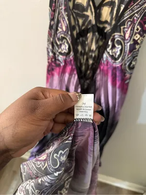 V-Neck Halter Maxi Dress in Black, Purple & Pink thumbnail 6