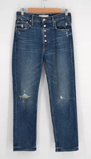 MOTHER Pixie Tomcat Ankle Jeans Distressed Blue Size 28 thumbnail 1