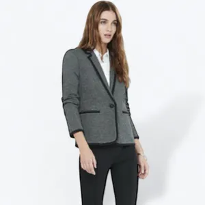 Express Ponte Stretch Knit Academy Blazer with Piped Trim thumbnail 2